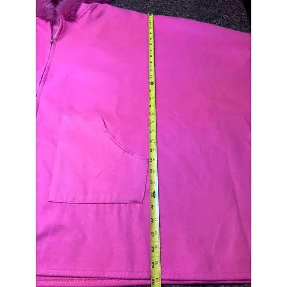 Hot Pink Zip Up Jacket Faux Fur Trim on Hood Size 2XL Runs Big - Picture 8 of 11